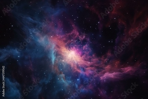 Cosmic backdrop with vibrant nebula  countless stars  endless galaxies and ethereal stardust. Generative AI