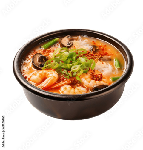 Tom Yum Kung on transparent background PNG. Thai food concept.
