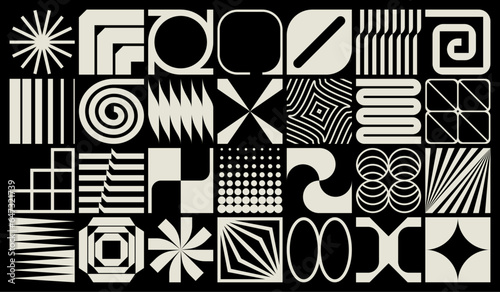Abstract monochrome geometric vector shapes and figures, Set of various brutalist and modernist elements photo