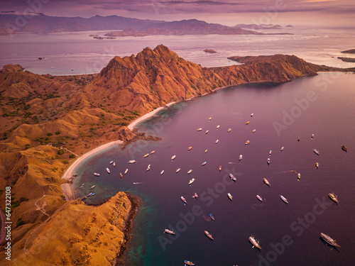 Shape of Padar Island covers with the sunlight. Located group of Kepulauan Nusa Tanggara, Indonesia. photo