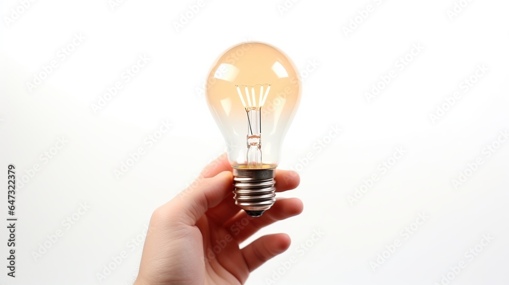 Hand holding light bulb isolated white background. AI generated Hand holding light bulb isolated white background. AI generated