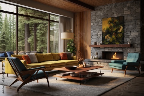 Mid century modern living room render © Tixel