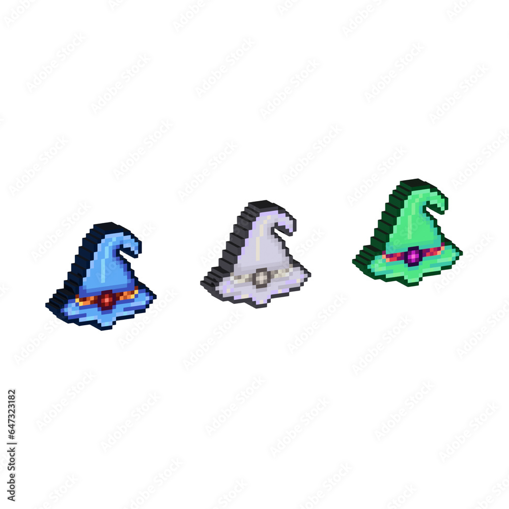 Isometric Pixel art 3d of witch hat for items asset. simple 3d of witch hat halloween on pixelated style.8bits perfect for game asset or design asset element for your game design asset.
