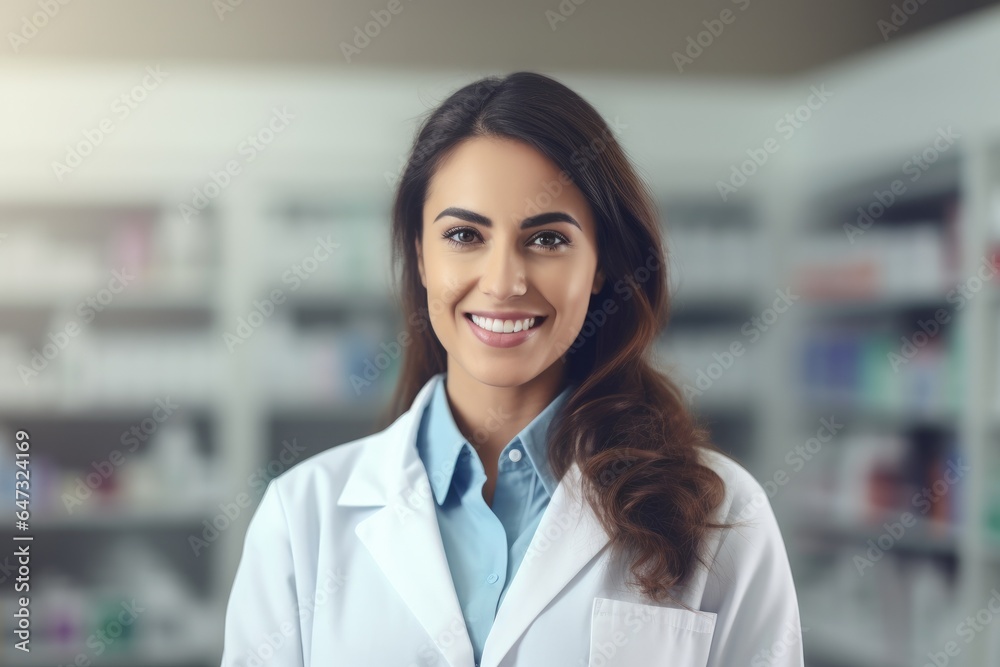 Portrait of a smiling healthcare worker in modern pharmacy Portrait of a smiling healthcare worker in modern pharmacy