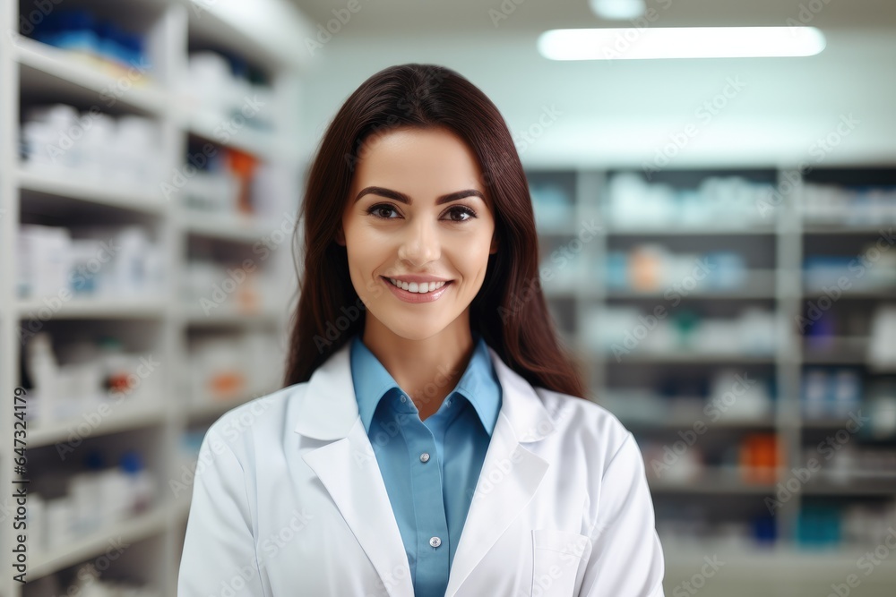 Portrait of a smiling healthcare worker in modern pharmacy