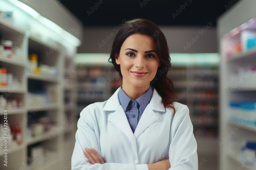 Portrait of a smiling healthcare worker in modern pharmacy Portrait of a smiling healthcare worker in modern pharmacy