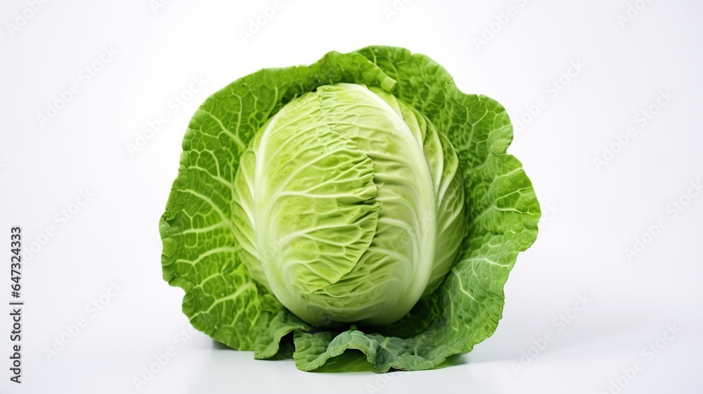 Obraz premium Green cabbage isolated white background. AI generated