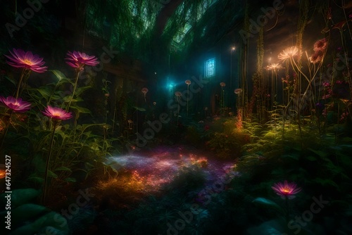 a secret garden where plants and flowers are intertwined with mystical threads of magic - AI Generative