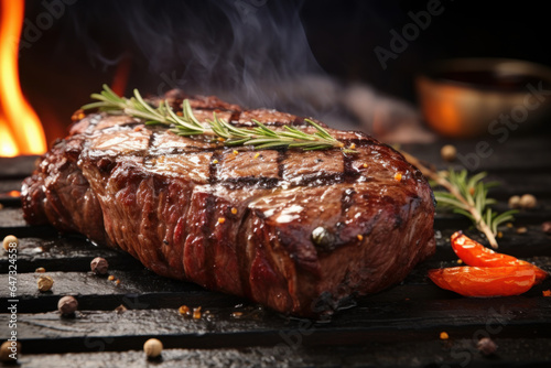 Juicy grilled steak with herbs