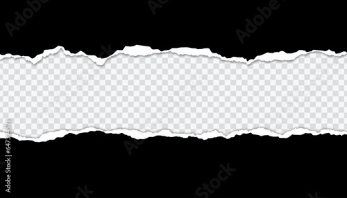 Torn paper. Vector illustration of torn black paper sheet isolated on transparent background