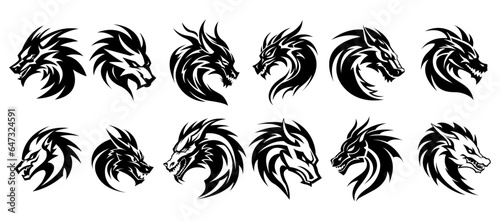 Fototapeta Naklejka Na Ścianę i Meble -  Dragon head logo set - vector illustration, emblem design on white background.	
