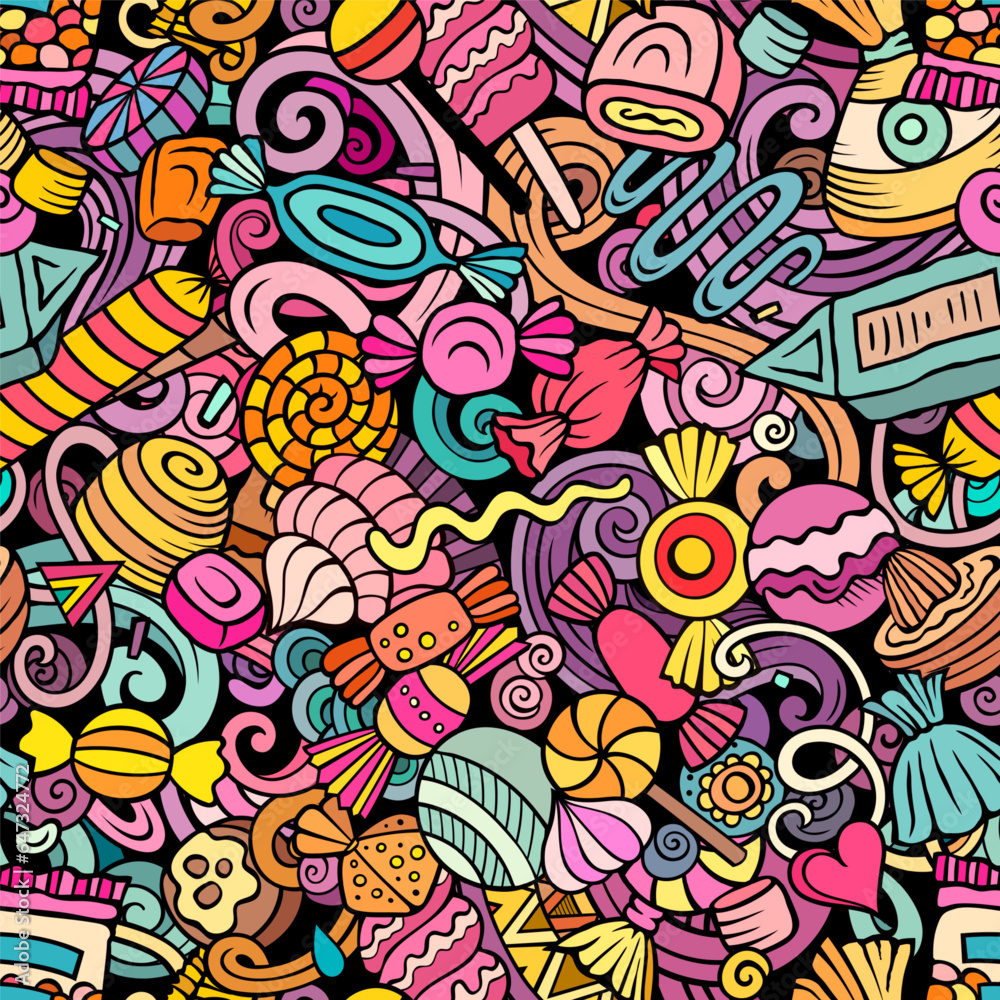 Naklejka premium Cartoon doodles Candies seamless pattern