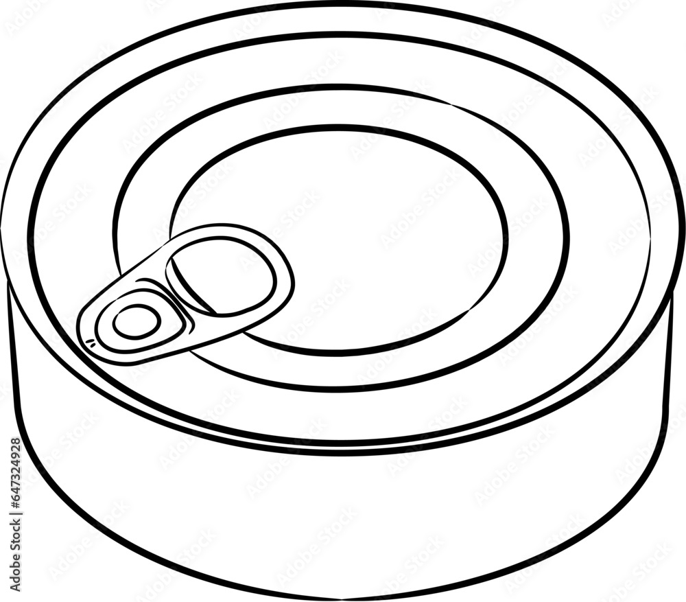 Can preserves metal closed, with key, from contour black brush lines different thickness on white background Can preserves metal closed, with key, from contour black brush lines different thickness on white background