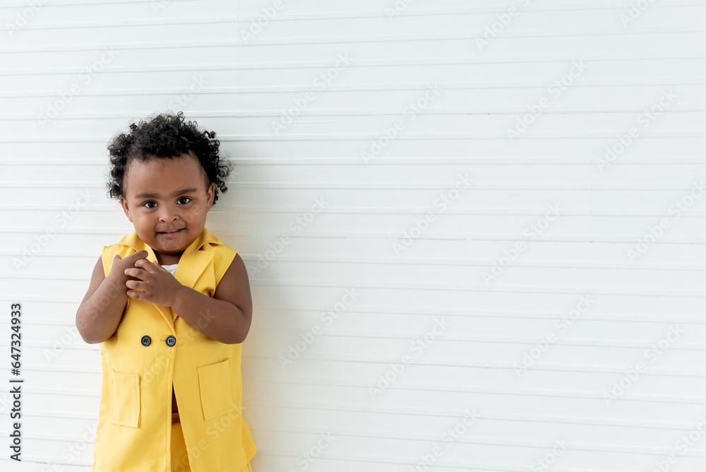 Portrait images, A 2-year-old Nigerian girl with beautiful curly hair, pretty face and smiling happily, on white background. to African baby and child concept. Portrait images, A 2-year-old Nigerian girl with beautiful curly hair, pretty face and smiling happily, on white background. to African baby and child concept.