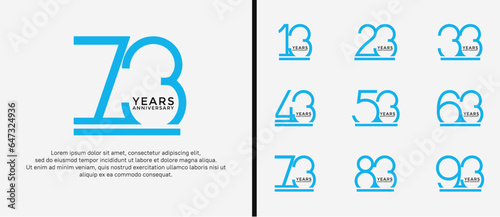 set of anniversary logo blue color on white background for celebration moment