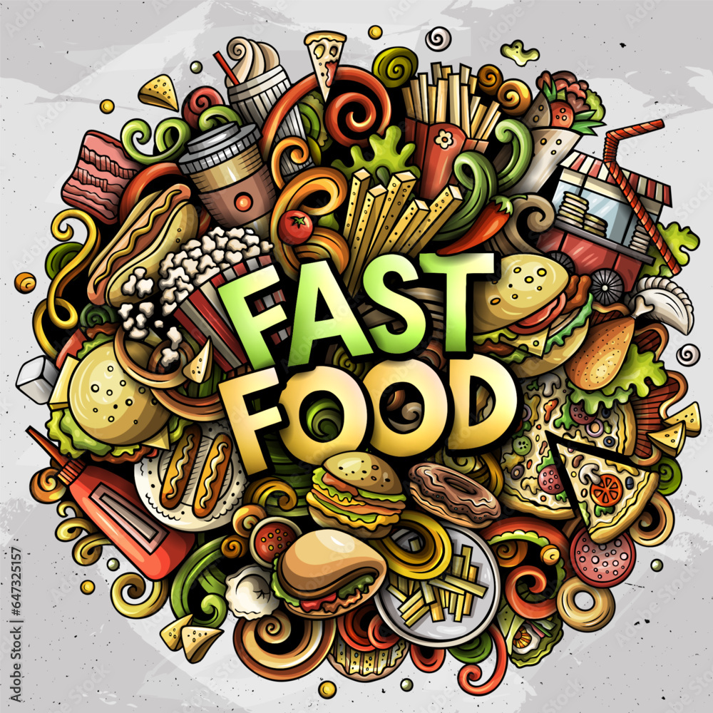 Fototapeta premium Fastfood cartoon doodle illustration