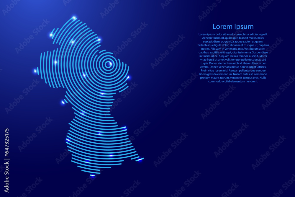 Guyana map from futuristic concentric blue circles and glowing stars for banner, poster, greeting card Guyana map from futuristic concentric blue circles and glowing stars for banner, poster, greeting card
