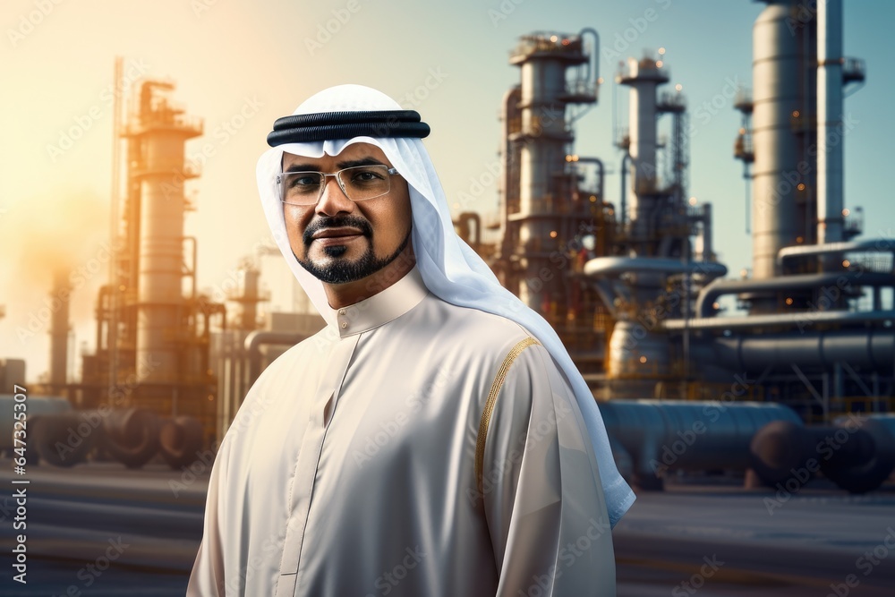 Portrait of Arabian businessman on the gas and oil platform Portrait of Arabian businessman on the gas and oil platform