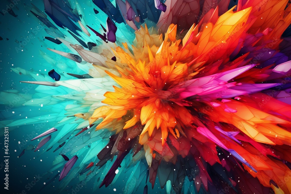 Dynamic abstract color splash with geometric background. Generative AI