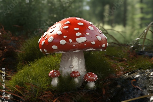 3D image of a red/white spotted mushroom. Generative AI