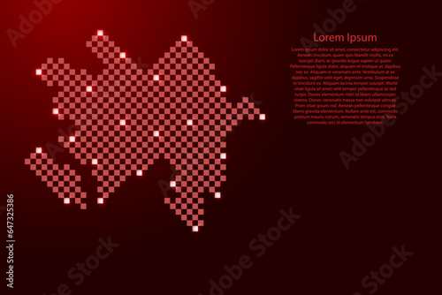 Azerbaijan map from futuristic red checkered square grid pattern and glowing stars for banner, poster, greeting card