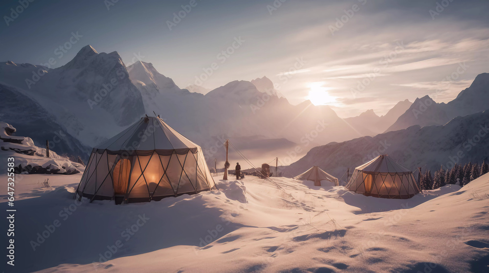Snowy Mountain Serenity: Discover the Ultimate Luxury Glamping Experience in the Lap of Winter Wilderness!