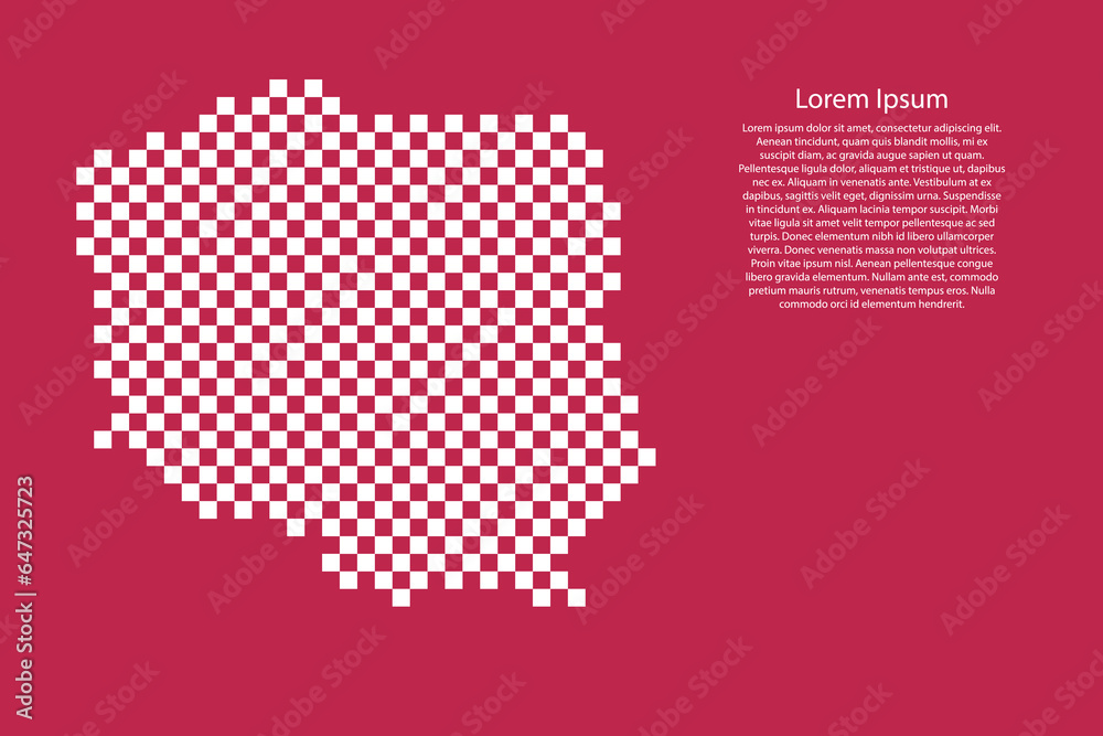 Poland map country from checkered white square grid pattern on red viva magenta background