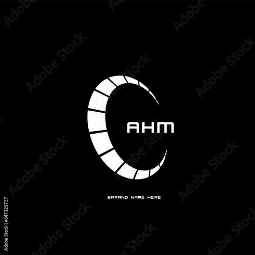 AHM circle letter logo design with circle . AHM circle logo design monogram. AHM circle vector logo template with  black and white or red color. AHM circle logo Simple  Elegant  and Luxurious design.