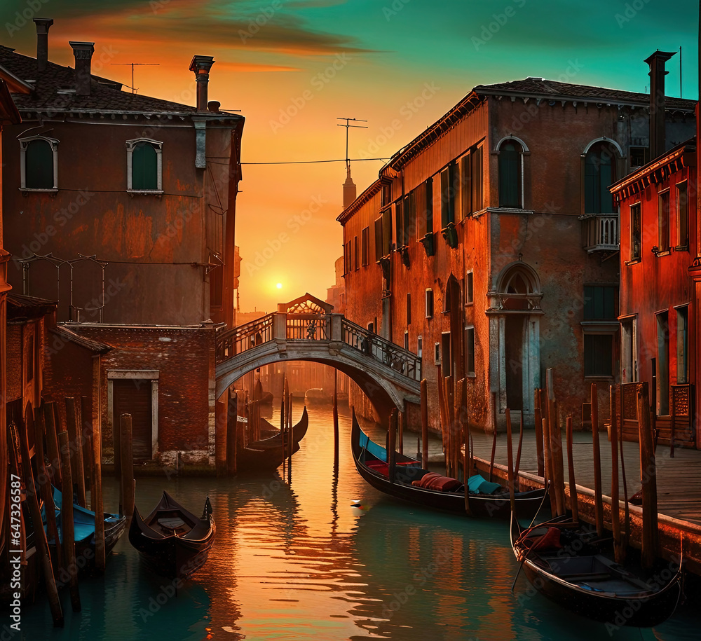 gondola Venice city - Created with Generative AI Technology - obrazy, fototapety, plakaty 