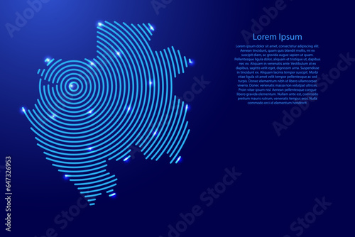 Gabon map from futuristic concentric blue circles and glowing stars for banner, poster, greeting card