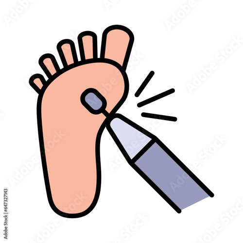 Hardware pedicure color icon. Nail polish. Beauty procedures. Tools for nails treatment. Beauty parlor services. Cosmetology. Women care. Beautician services. Isolated flat vector illustration.