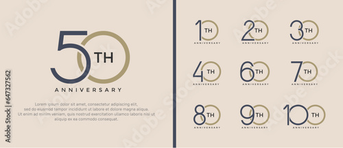 set of anniversary logo black and brown color on soft brown background for celebration moment