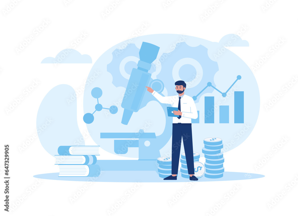 Naklejka premium Researcher analyzing data in the lab concept flat illustration