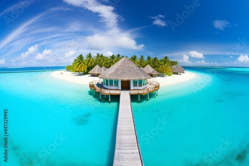 Stunning Maldives paradise - panorama. Generative AI