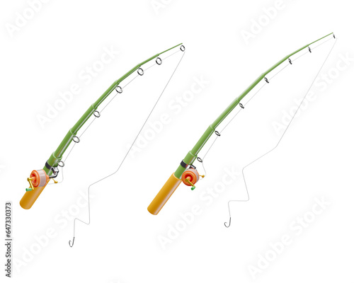 3D rendering of fishing rod, one of outdoor activity for relaxation, Fishing rod with reel