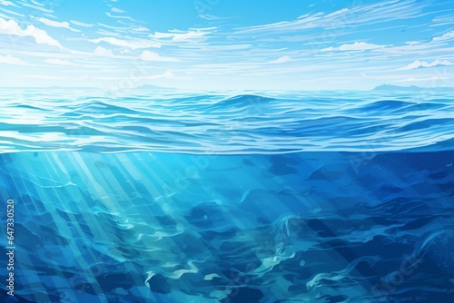 Illustration of stunning azure sea, water surface with submerged scenery. Generative AI