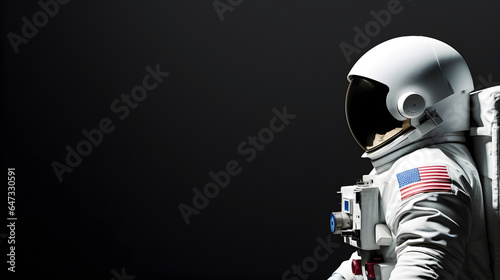 Side view of spaceman or astronaut isolated on black background