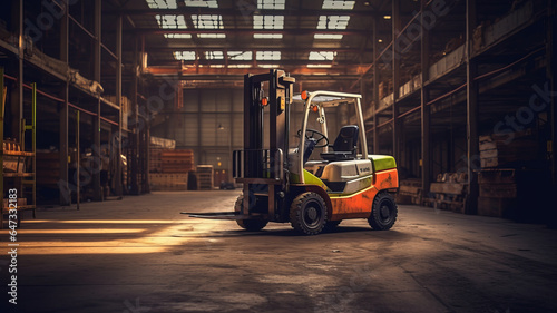 photograph of A forklift lifting in industrial plant. telephoto lens realistic natural lighting © JKLoma