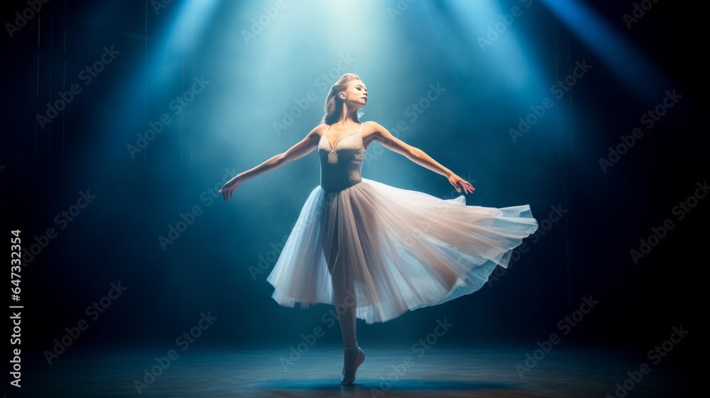 photograph of a Graceful ballerina performing an elegant dance on stage. photograph of a Graceful ballerina performing an elegant dance on stage.