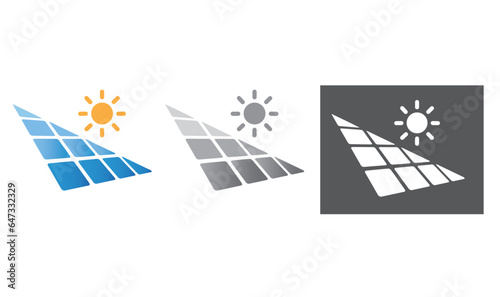 Modern solar energy icon, various variants.