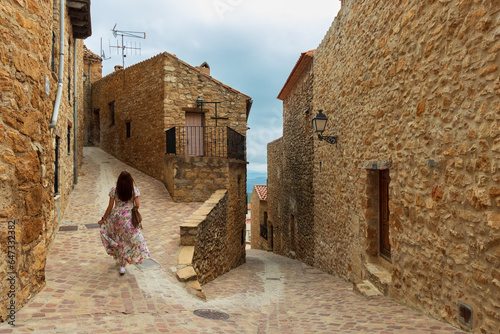 Rural street of the town Culla in the province of Castellon in Spain photo