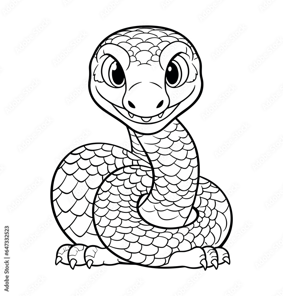 Fototapeta premium Snake cartoon coloring page - coloring book for kids