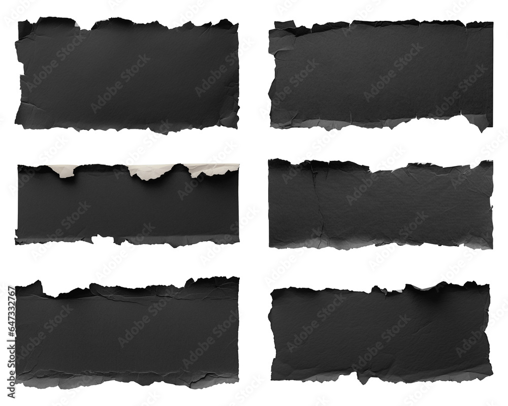 Black torn paper isolated on a transparent background. Black Friday mockup.