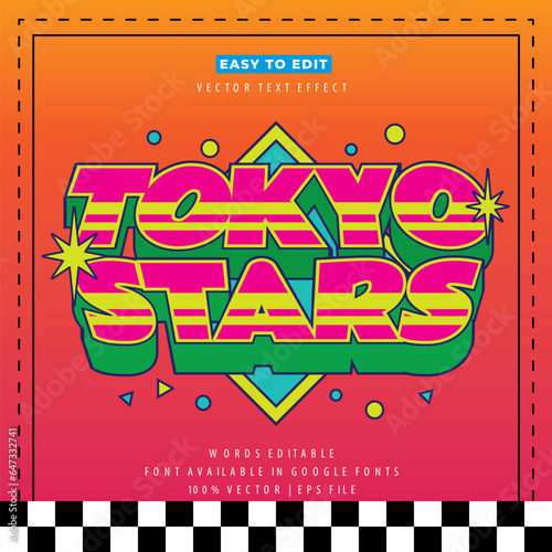 Tokyo japan y2k streetwear colorful slogan typography editable text effect 3d cartoon template style premium vector