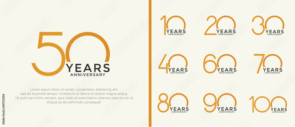 set of anniversary logo black and orange color on white background for celebration moment