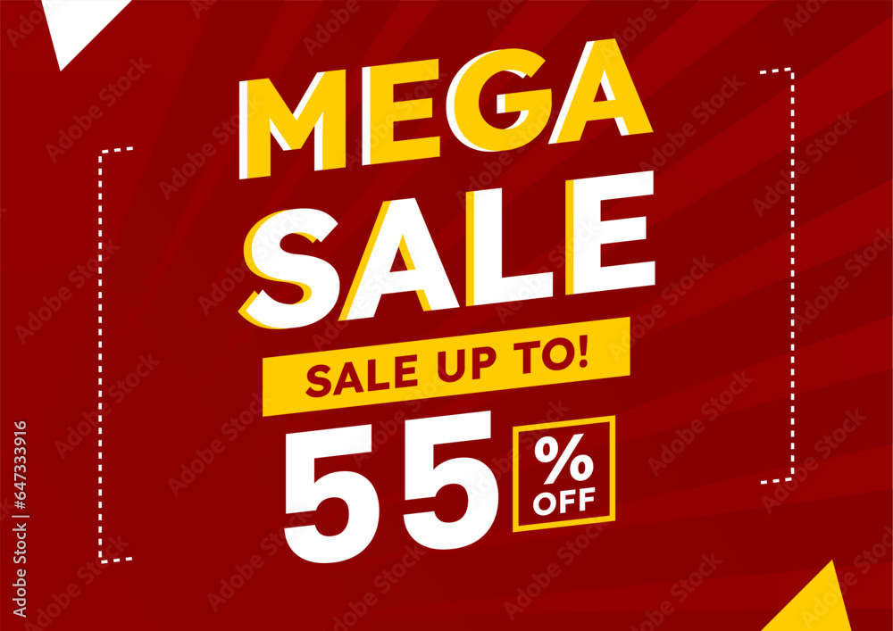 mega sale red banner. up to 55% off. Super Sale, special offer banner.