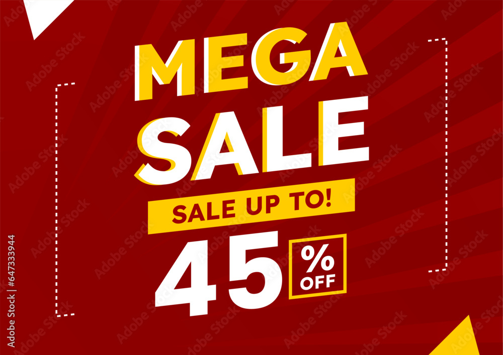 mega sale red banner. up to 45% off. Super Sale, special offer banner.