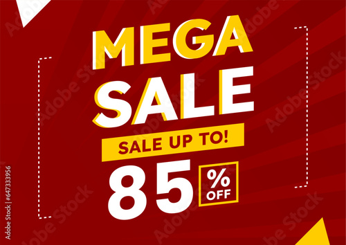 mega sale red banner. up to 85% off. Super Sale, special offer banner.