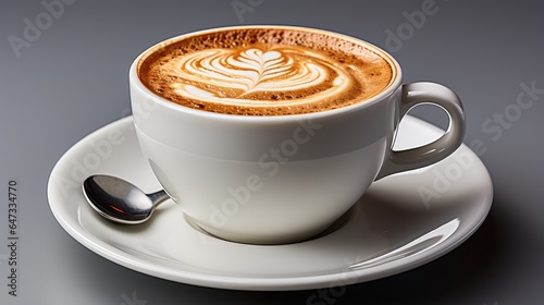 A cup of hot coffee in a white glass on a white background