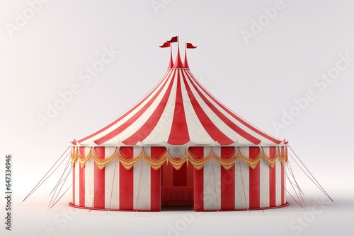 A white background hosts a 3D circus tent. Generative AI